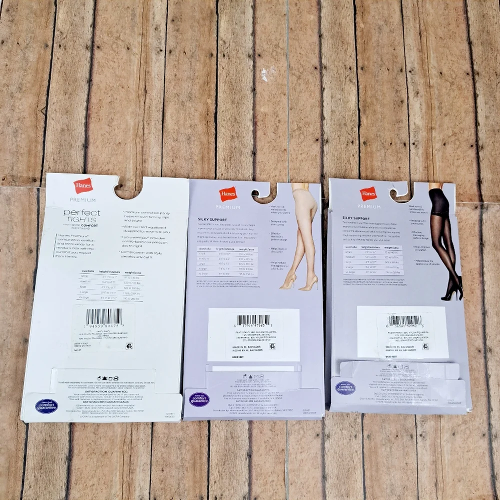 3 Pairs Hanes Premium Tights, Silky Support Cellulite Smoothing Panty Sz M